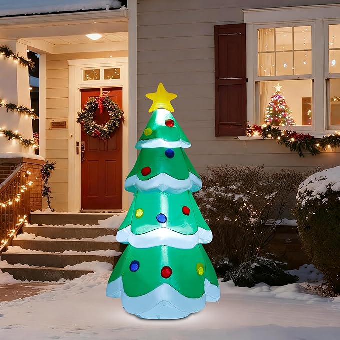 DR.DUDU 5 FT Inflatable Christmas Tree, LED Light up Xmas Tree Blow up Decorations for Christmas Party Indoor Outdoor Yard Garden Lawn Holiday Party