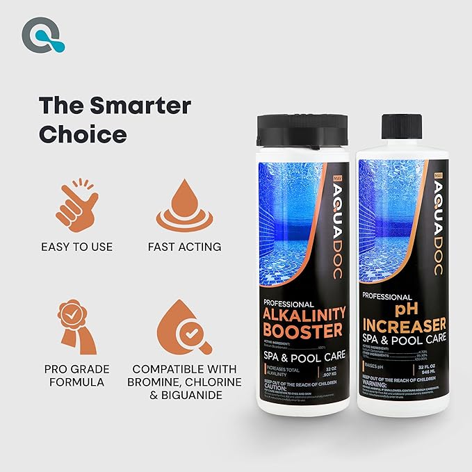 AquaDoc Spa Alkalinity Increaser and pH Increaser for Hot Tub Bundle - Includes 32oz pH Up and 32oz Alkalinity Up for Hot Tub - Spa Chemicals to Help Balance Water - Made in USA
