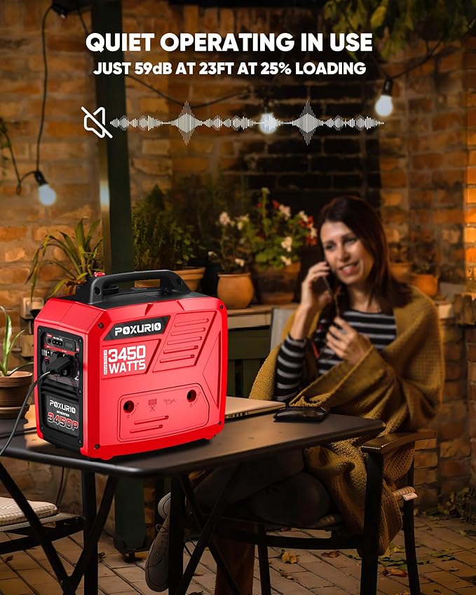 3450-Watt Dual Fuel Inverter Generator for Home Use, 1.6Gallon Large Fuel Tank Up to 8.3 Hours Use, 120V Gas Powered Generator Super Quiet, Red
