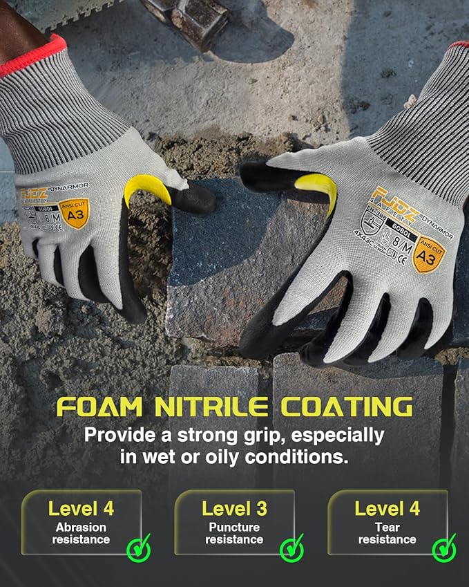 A9 Cut Resistant Work Gloves, 18 Gauge Ultra-light Foam Nitrile Coated Touchscreen ANSI A3 A4 A6 A9 Cutting Glove