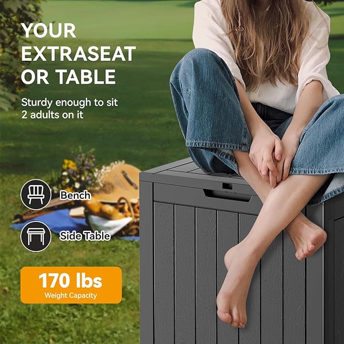 31 Gallon Outdoor Storage Box, Waterproof Resin Deck Box with Lockable Lid – Storage Cabinet for Patio Furniture, Pool Supplies, Garden Tools – Indoor & Outdoor Use