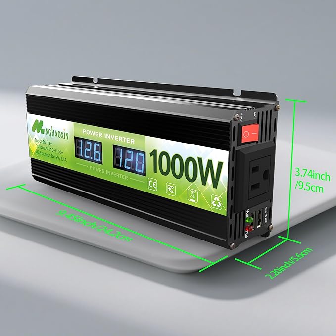 1000 Watt Inverter, 12v Dc to 110v Ac Inverter,Power Inverters for Vehicles, Ac Outlets and 2 USB Ports for Cars, Trucks, Rvs, Homes and Camping