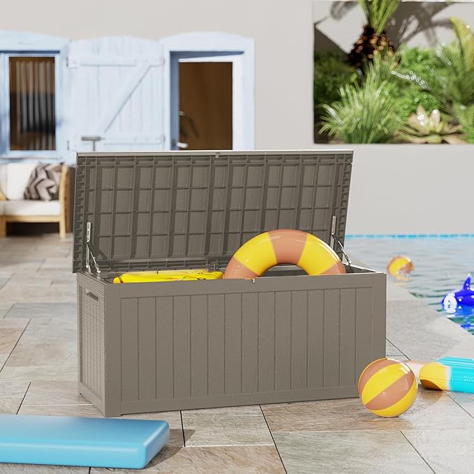 270GAL Extra - Large Brown Outdoor Deck Box with Lock Hole - Waterproof, SGS - Tested UV Resistance, Massive Storage for Lawn Mowers, Camping Gear, and More, Effortless Setup