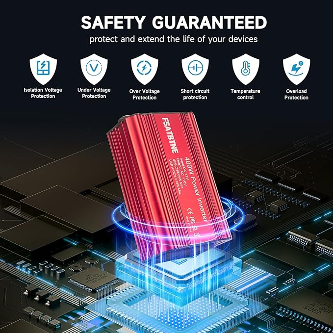 400W Power Inverter, FSATBTNE DC 12V to 110V AC Car Plug Adapter Outlet Converter with [65W PD USB-C] & [18W QC USB-A] Fast Charging Ports and 2 AC Outlets Car Power Inverters for Vehicles