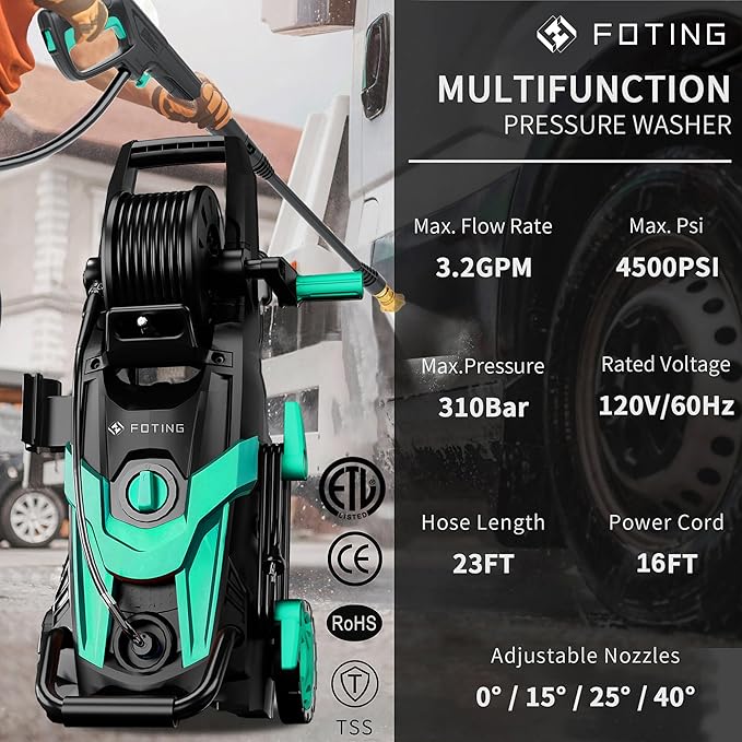 2025New Pressure Power Washer 4500PSI with 4 Quick Connect Nozzles,Inlet Hose & Filter, Foam Cannon for Cars/Fences/Driveways/Patios/Home Cleaning(Navy Blue)