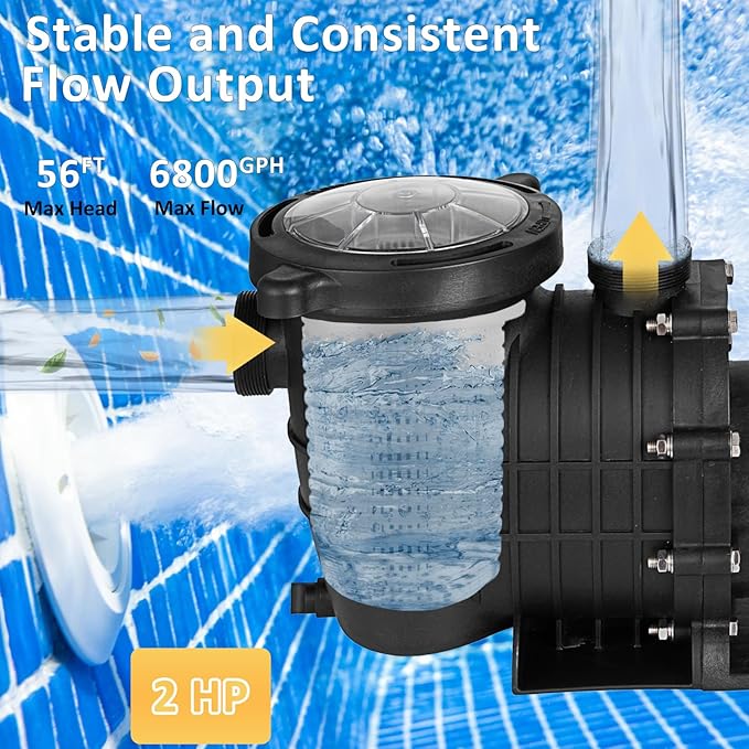 2 HP Pool Pump 110 V/220 V Swimming Pool Pump 6840 GPH In/Above Ground Pool Pumps 1500 W Powerful Self Primming Pump for Residential/Commercial Pool, Spas and Hot Tubs, Landscape Fountain