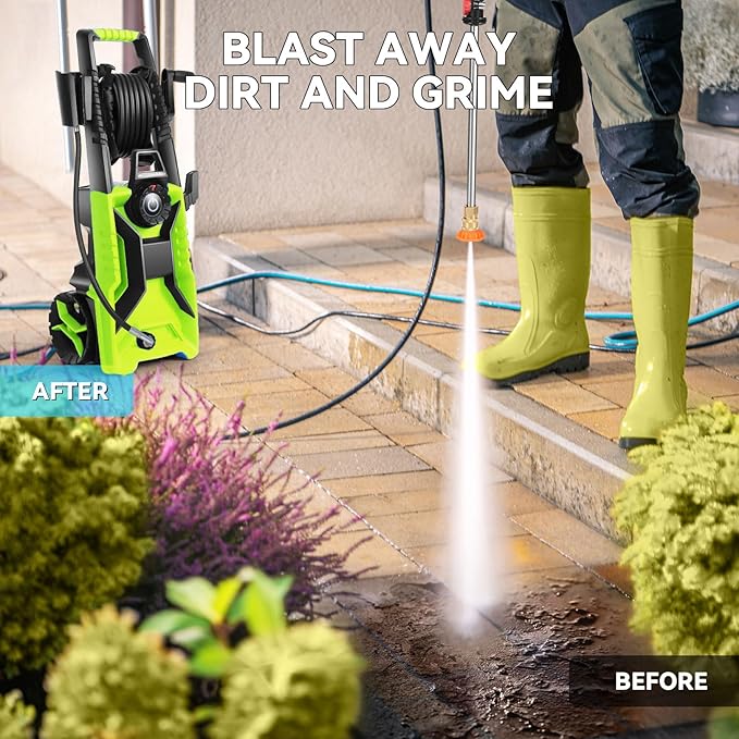 5000 PSI Adjustable Pressure Cleaner, 2025 New Power Cleaner Pressure Adjustable (2500PSI-5000PSI) with 33ft Pressure Hose, 4 Nozzle and Detergent Tank for Cars, Upgraded Green