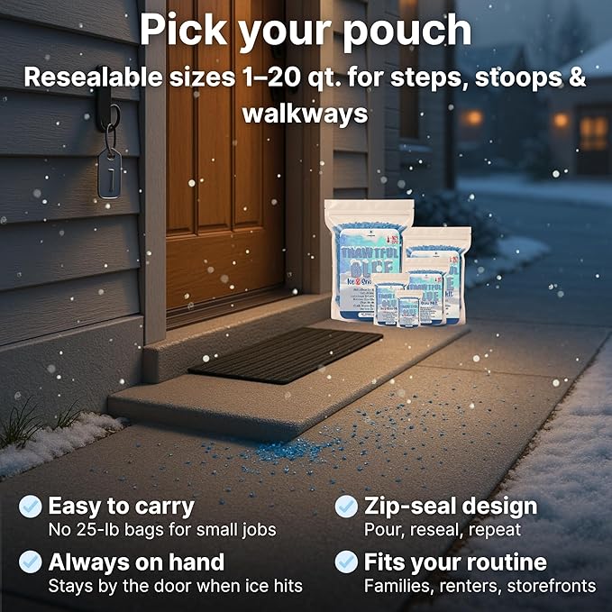 Thawtful Blue Ice & Snow Melt – Snow Melt, Rock Salt, Driveway & Sidewalk Salt for Ice, Blue Granular Rock Salt, Melts to −16°F (−27°C) – Resealable Zip Bag (3 QUARTS - 6.4 lb.)