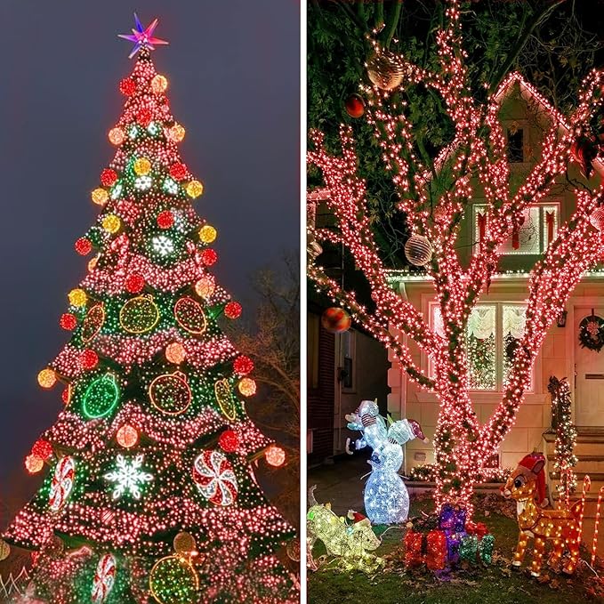 KNONEW 403FT 1000 LED Christmas String Lights Outdoor Green Wire Fairy Light 8 Modes & Timer Plug in Waterproof LED String Lights for Xmas Yard Tree Wedding Party Holiday Decorations(Red)