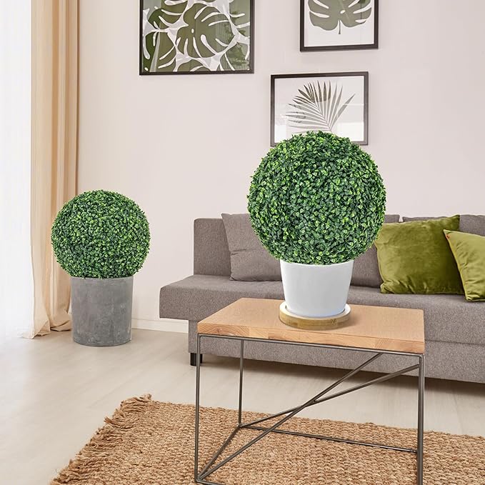 Goplus 2 PCS 16 Inch Artificial Plant Topiary Ball, Round Faux Boxwood Balls Outdoor, Fake Plant Sphere for Front Door, Porch, Backyard, Balcony, Patio, Garden, Wedding and Home Décor