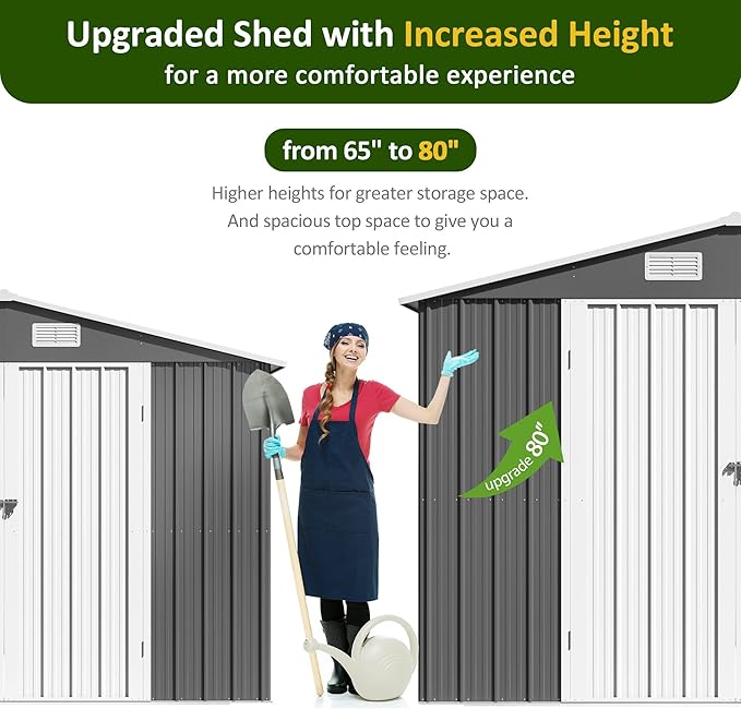 10x12 FT Outdoor Storage Shed, Metal Garden Tool Shed with Updated Frame Structure and Lockable Doors, Ideal for Backyard Garden Patio Lawn, Grey