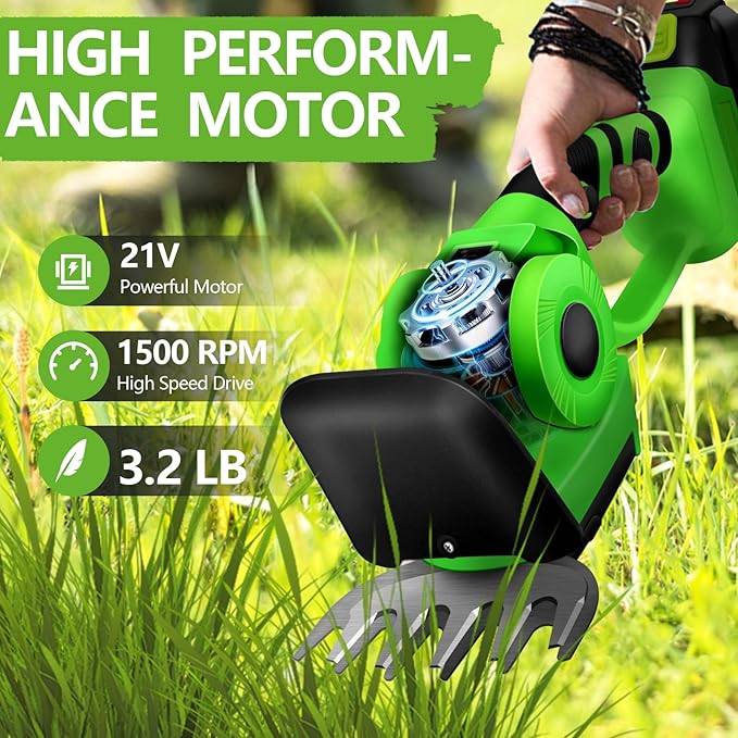 Cordless Hedge Trimmer with 21V, 2000mAh Battery, 2 in 1 Handheld Cordless Electric Hedge Trimmer, Grass Shear with Rechargeable Battery and Charger for Yard, Lawn