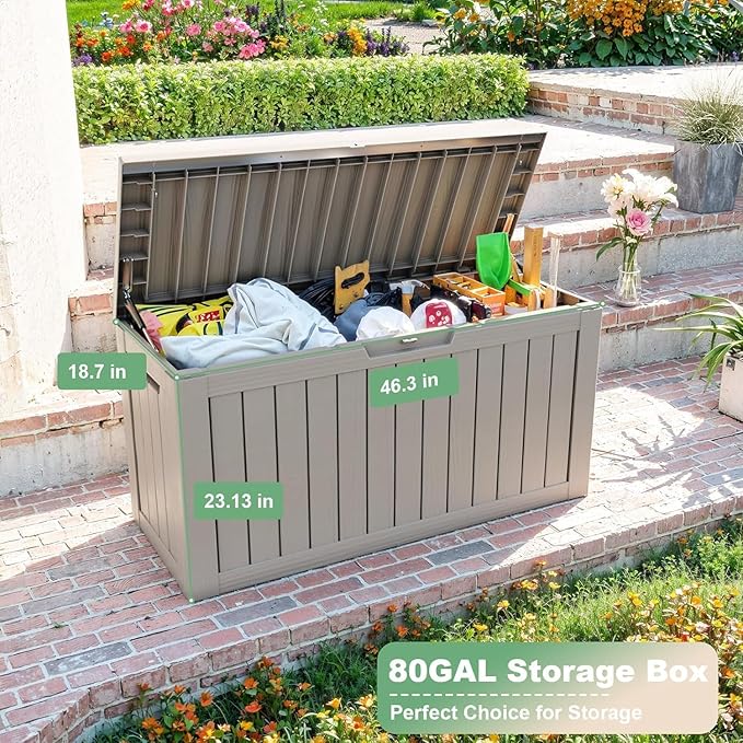 EasyUp 81 Gallon Deck Boxes Waterproof, Outdoor Large Storage Boxes with Lids, Outside Resin Storage Box & Deck Boxes for Patio, Garden Use(Black)