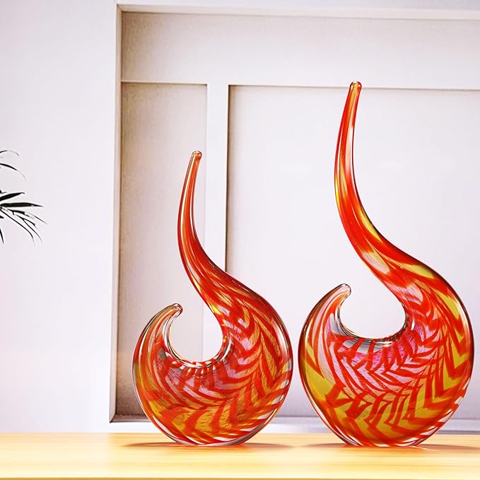 Luxury Lane Hand Blown Abstract Sun Conure Sommerso Art Glass Sculpture for Home Decor 12 inch Tall Centerpiece Table Decoration