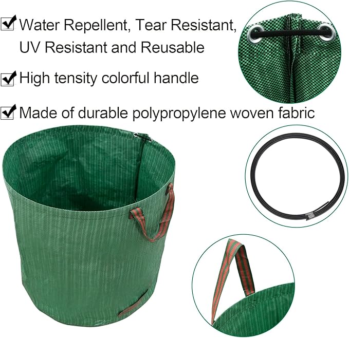 72 Gallons Garden Bag Collapsible Reuseable Heavy Duty Garden Waste Bags for Lawn Yard Leaf Trash Debris Garden bags with Gardening Gloves(3-Pack)
