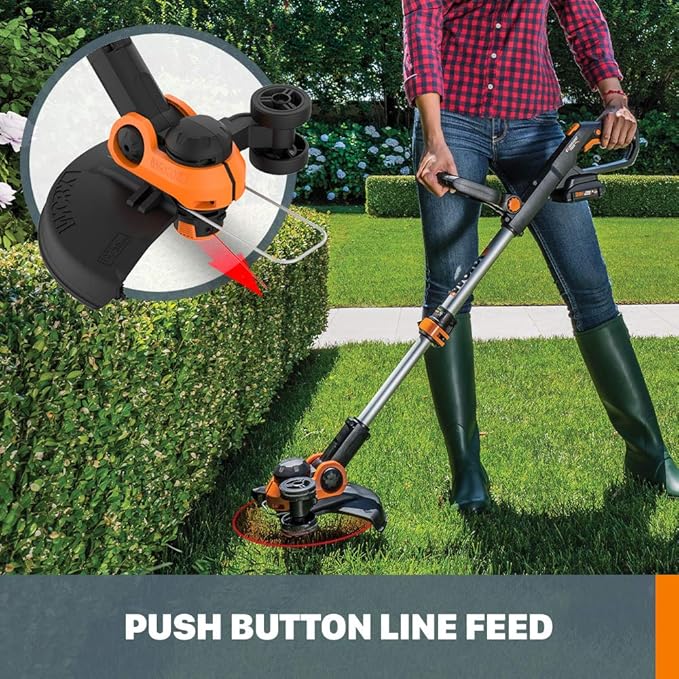 Worx 20V String Trimmer Cordless & Edger 3.0 + Leaf Blower Cordless with Battery and Charger Turbine, Black and Orange