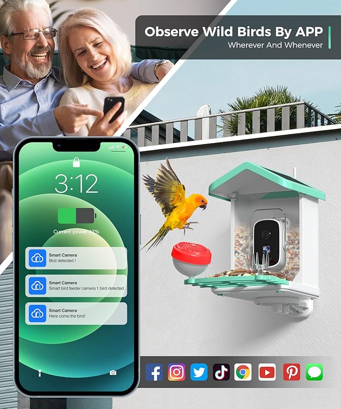 Bird Feeder with Camera, 4K HD AI Identify Bird Species Solar Panel, Smart Birdhouse with Cam, Auto Capture& Motion Detection for Watching, Video Live View, Instant Arrival Alerts