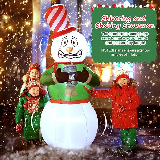 Elegear Christmas Inflatables Outdoor Decorations, 6FT Animated Shivering Snowman Inflatable Built-in LEDs Christmas Blow Up Yard Decorations Lighted Snowman for Xmas Party Indoor Outdoor Decoration