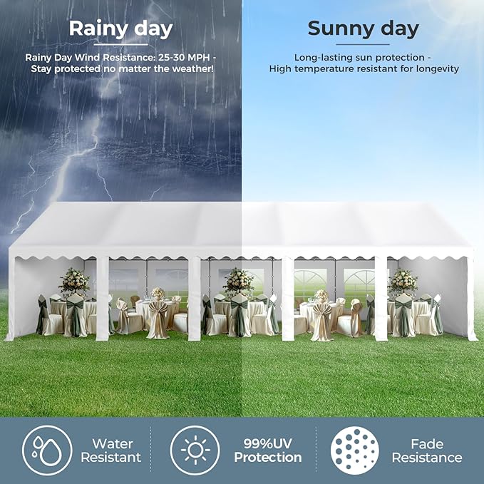GREEN PARTY 16x32FT Party Tent Heavy Duty, Large Wedding Event Shelters with 4 Carry Bags & Removable Sidewalls, Outdoor Canopy Gazebo Commercial Tents for Parties Carport Garden Patio