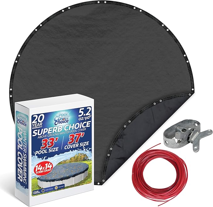 Winter Swimming Pool Cover for 33 ft Aboveground Round Pool Size, Superb Choice Series, Solid Material, Color - Iron Gray, Pool Cover Choice 5133-4CHOICE