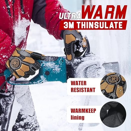 HANDLANDY Winter Water Resistant Work Gloves for Men, Insulated Heavy Duty Mechanic Glove for Cold Weather (Coffee-insulated, 2X-Large)