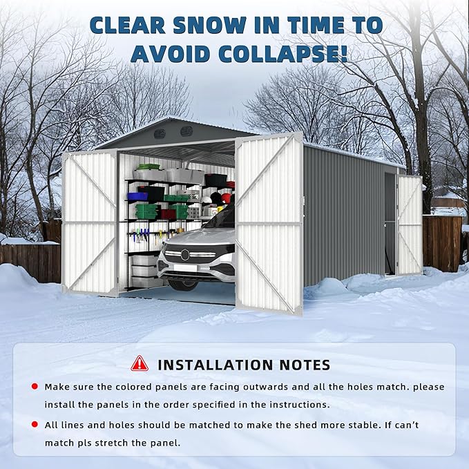 CHERY INDUSTRIAL.COM 13x20ft Outdoor Storage Shed Metal Waterproof Garden Tool Shed with Lockable Door Ventilation for Grass Cutter for Backyard Patio Storage Lawn Mower Bike