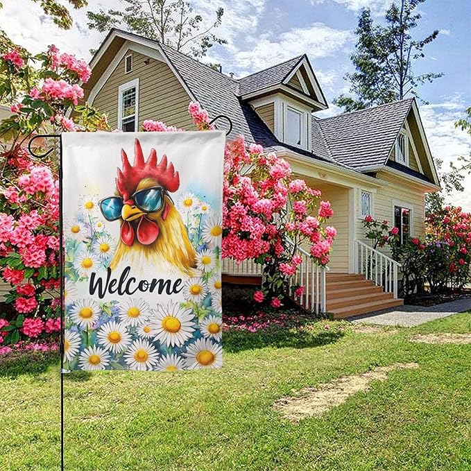 Rooster Garden Flag Vertical Double Sided Outdoor Yard Flags 12.5x18 Inch Burlap Banners for House Lawn