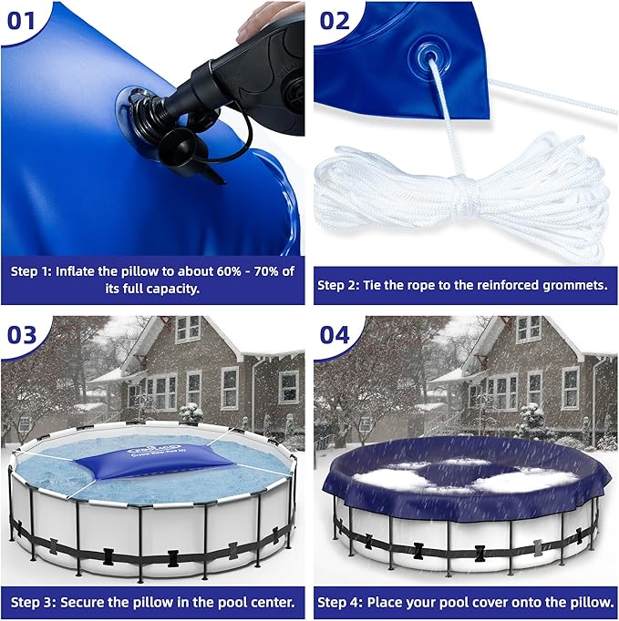 Pool Pillows for Above Ground Pools Winterizing, Extra Durable Cold-Resistant Inflatable PVC Air Pillow for Swimming Pool Winter Protection, Winter Pool Closing Kit Ice Equalizer (4’ X 8’)