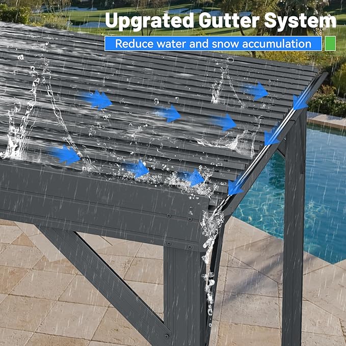 10x12FT Lean to Gazebo, Outdoor Hardtop Wall Mount Gazebo with Gutter & Sloping Galvanized Steel Roof, Metal Hard Top Awnings for Deck, Porch, Backyard