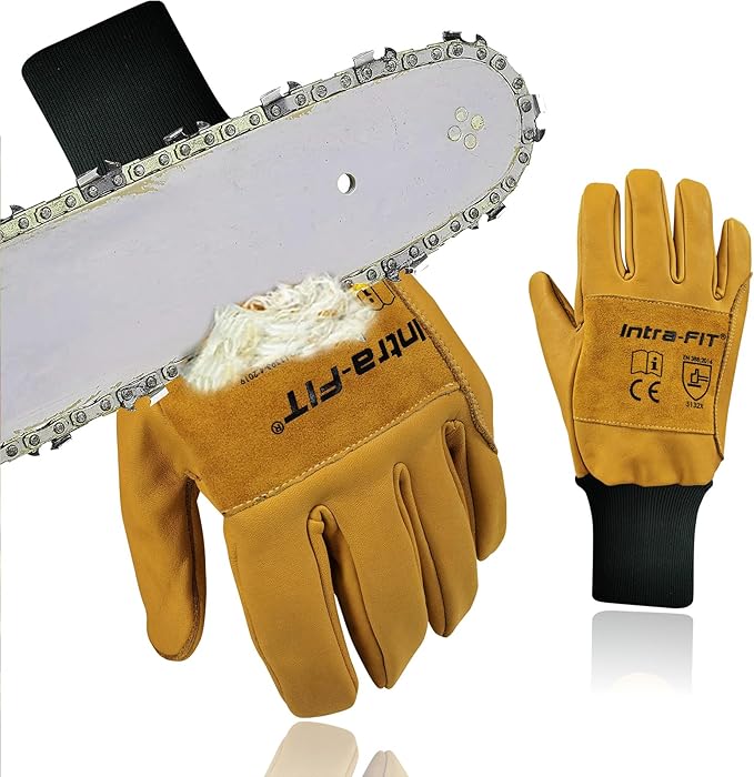 Chainsaw Gloves Saw Protection on Left Hand Back,EN ISO 11393-4,Cut-resistance Gloves Cow leather Palm