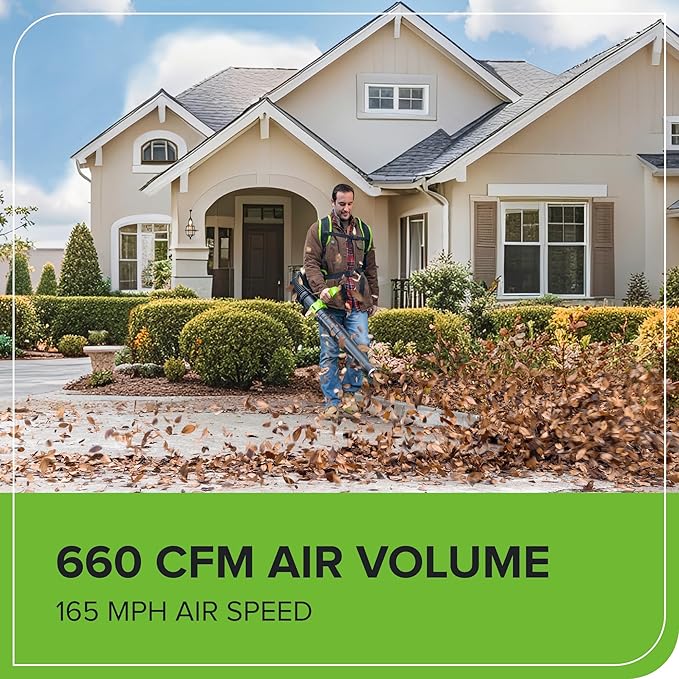 Greenworks 40V (660 CFM / 165 MPH) Brushless Backpack Leaf Blower, Commercial-Grade Power for Yards, Driveways, Patios, Includes 5.0Ah Battery & 5A Rapid Charger