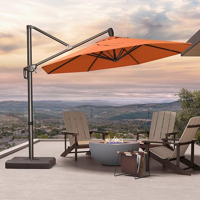 PURPLE LEAF 10FT Cantilever Patio Umbrella with 360-degree Rotation Aluminum Round Outdoor Offset Hanging Umbrella for Patio Pool, Burnt Orange