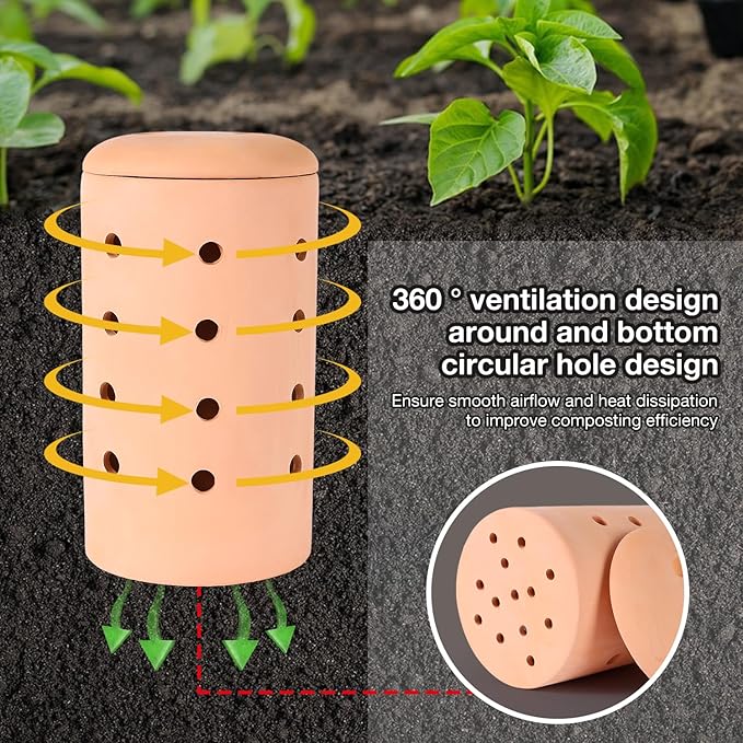 Underground Worm Farm 10 * 4.13 * 4.13Inch Garden Composting bin Ceramics Outdoor Gardening Compost Bin with Holes and Lid Clay for Vegetable Backyard Compost Bin Outdoor