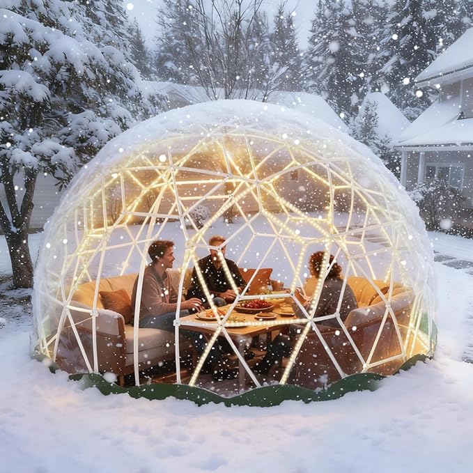 Garden Dome Tent, 15 x 9.5 ft Outdoor Clear Bubble Tent for 2-4 Person, All-Weather Geodesic Dome Greenhouse with Window & Door, PVC Transparent Tent for Patio, Camping, Party (15FT - Green)