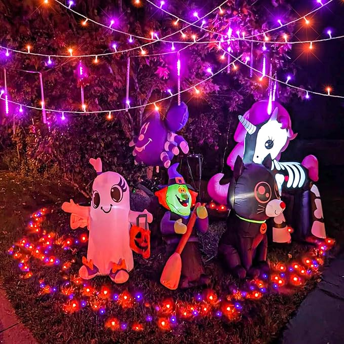 200 LED Halloween Lights Outdoor, 66ft Halloween String Lights Indoor Clear Wire 8 Modes Waterproof Plug in Twinkle Fairy Light for Tree Party Garden Decorations, Purple&Orange