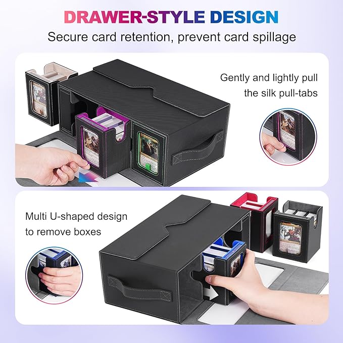 Commander Deck Box for MTG, 6-Deck Modular Card Case with Dice Tray Hold 600+ Double-sleeved Cards, Removable Trading Cards Storage Box with 35PT Magnetic Card Holders for TCG, Multicolour