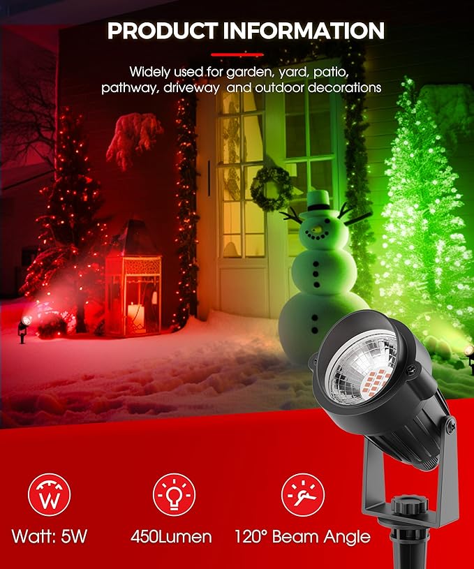 L LOHAS LED Red Spotlight Outdoor, Christmas Red Spot Lights for Yard, Auto On/Off 5W 120V Landscape Lighting for House, Holiday, Trees, Decoration, 450LM IP66 Waterproof, UL Listed, 2 Pack
