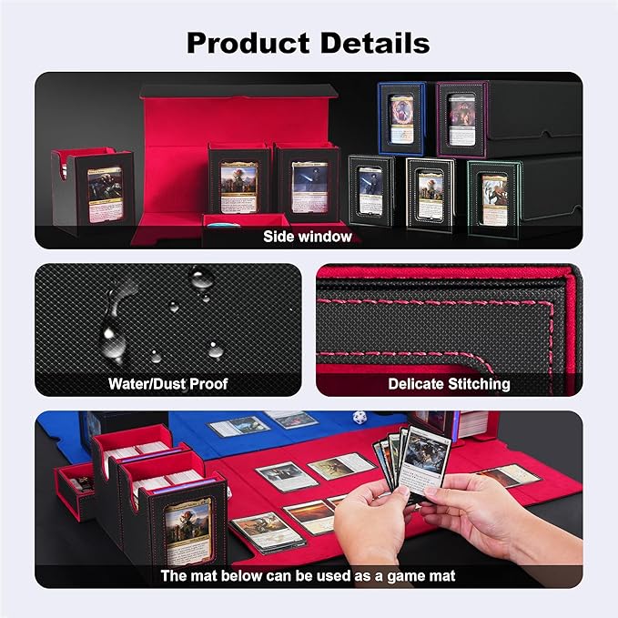 Marsguard Trading Card Deck Box with Commander Display，4 in 1 MTG Storage Holds 300+ Double-Sleeved Cards，3 Deck Boxes & Dice Tray Included，Fits MTG, TCG, PTCG & Sports Cards