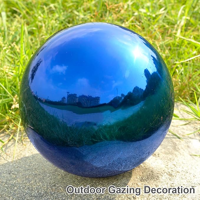 Nerien 6 Inch Gazing Ball, Stainless Steel Garden Mirror Globe, Polished Ornament Sphere, Hollow Floating Reflective Hemisphere, Home Outdoor Pond Housewarming Swimming Pool Decoration Gift, Blue