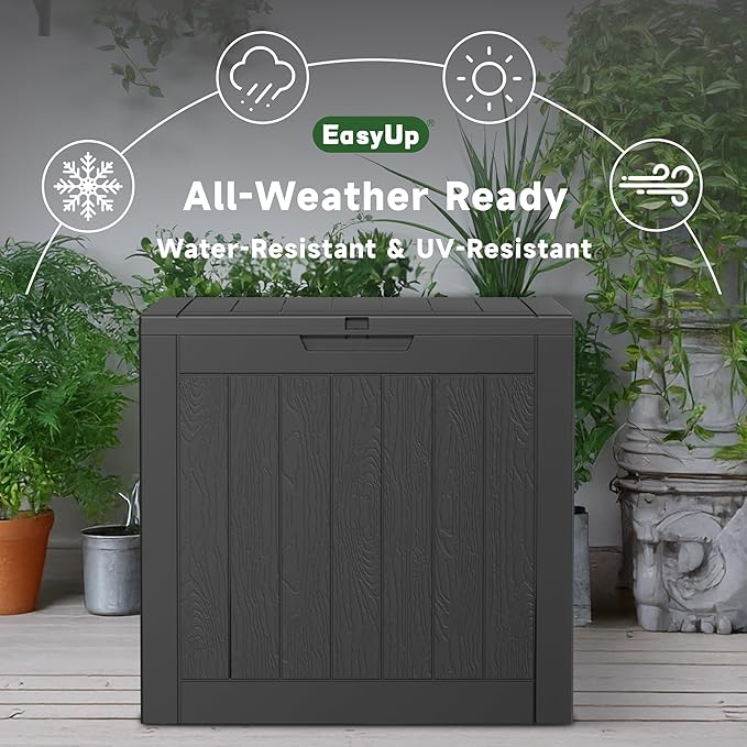 EasyUp 30 Gallon Resin Deck Box Waterproof, UV Resistant Outdoor Storage Box for Delivery, Patio, Garden,and Porch,Striped Black