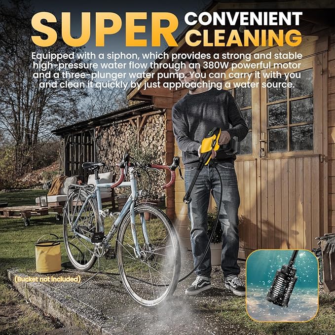 Cordless Pressure Washer for Dewalt 20V Battery, 800 PSI Portable Handheld Power Washer with Brushless Motor, 6-in-1 Nozzle, 3 Level Adjustable for Car Yard Fence Wall Cleaning (Battery Not Included)