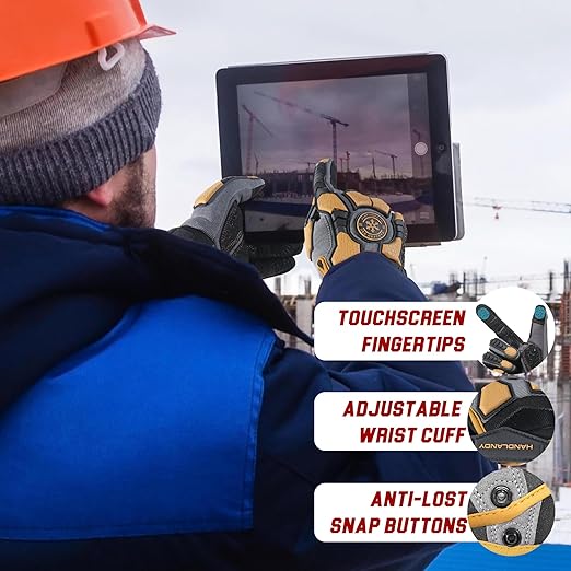 HANDLANDY Winter Water Resistant Work Gloves for Men, Insulated Heavy Duty Mechanic Glove for Cold Weather (Coffee-insulated, Medium)