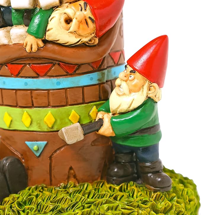Tiki Battle Gnome Garden Statue – 9" Hilarious Resin Yard Decor – Hand-Painted Gnomes vs. Tiki Totem Outdoor Sculpture – Durable & Weather-Resistant for Indoor/Outdoor Use