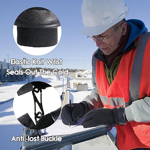 HANDLANDY Winter Gloves for Men Women, Thermal Gloves for Cold Weather Driving Cycling Ski Outdoor, Insulated Leather Work Gloves (XL, Black)