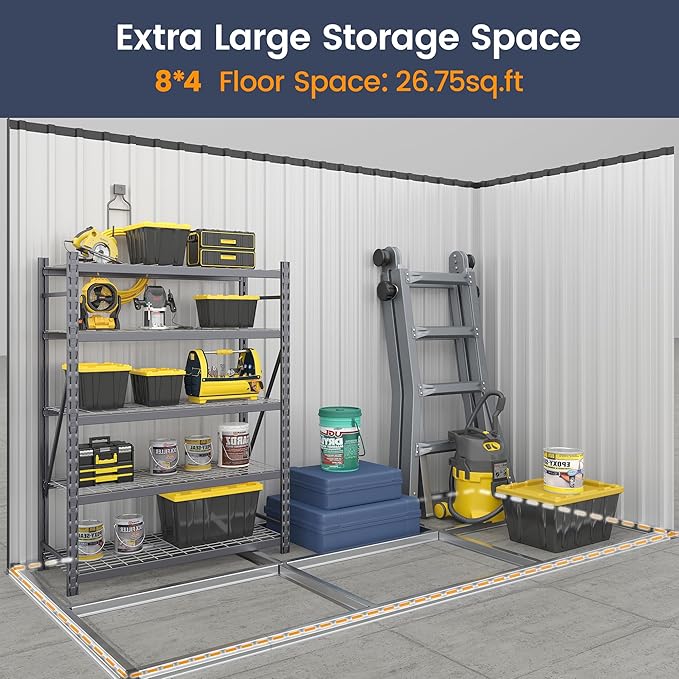 UDPATIO Outdoor Storage Shed 8x4 FT, Outside Sheds & Outdoor Storage Metal Galvanized Steel Yard, Patio, Lawn, Tool Shed with Lockable Door for Can, Bike, Lawnmower, Generator,Brown