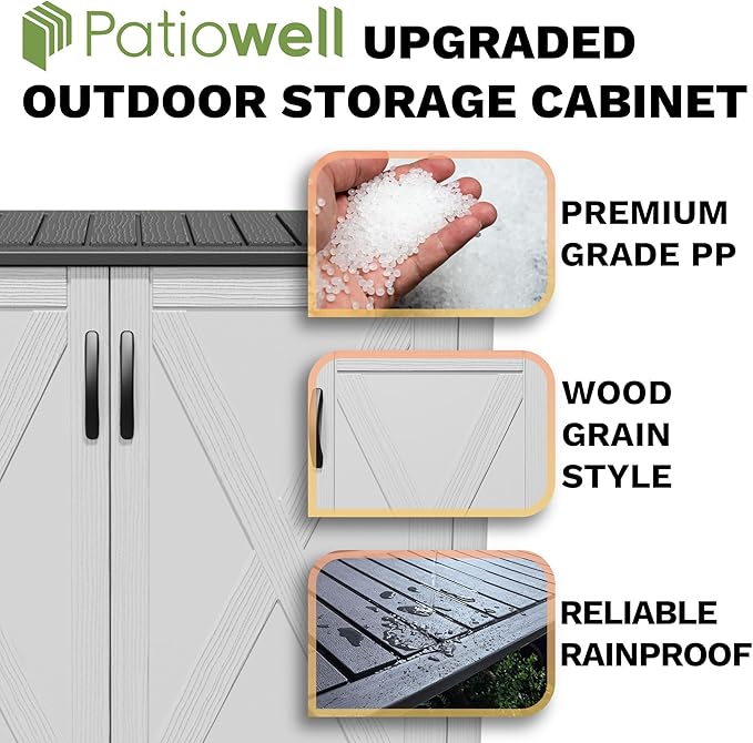 Patiowell 50 Cu.ft Outdoor Storage Cabinet with Lockable Door, Waterproof Horizontal Storage Shed for Tools and Patio Furniture, All-Weather Resin Shed Easy Assemble for Pool or Backyards, White
