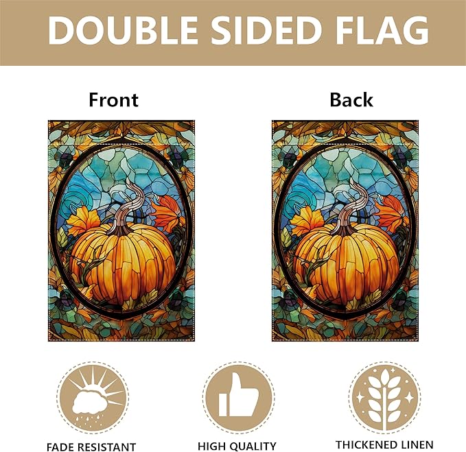 Garden Flags, Garden Flag, Stained Glass Style Pumpkin Maple Leaf Double-Sided Flags for Farmhouse Yard Outdoor Decoration-12 x 18inch (Pumpkin-3)