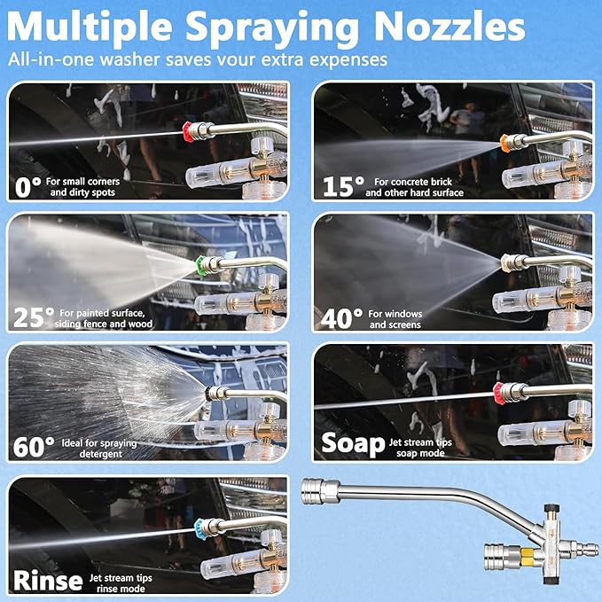 Foam Cannon for Pressure Washer with Dual Purpose Switch Spray Gun, 3000 PSI Pressure Washer Accessories, Foam Cannon Dual Connector with 7 Nozzles, 1/4" Quick Connector for Car Wash Sprayer