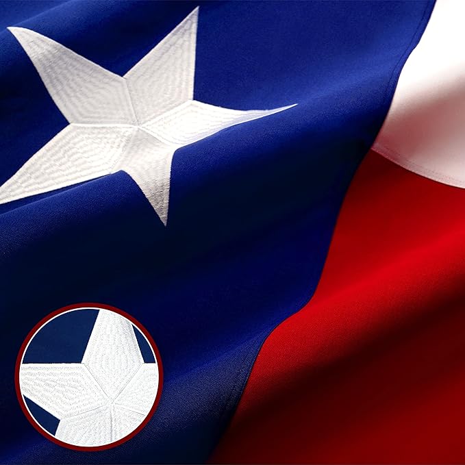 G128 Texas State Flag | 6x10 Ft | StormFlyer Series Embroidered 220GSM Spun Polyester | Embroidered Design, Indoor/Outdoor, Brass Grommets, Heavy Duty, All Weather