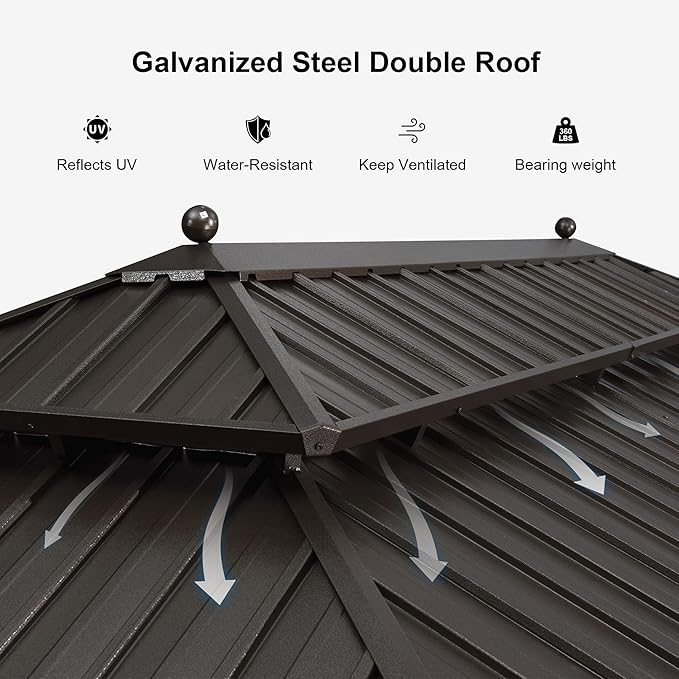 PURPLE LEAF Hardtop Gazebo 12' X 16' Metal Roof with Netting and Curtains Backyard Deck Garden Porch Patio Pavilion Permanent Aluminum Outdoor Metal Canopy
